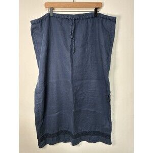 Elisabeth Liz Claiborne Linen Skirt Women’s 16 Blue Embroidered Boho Long